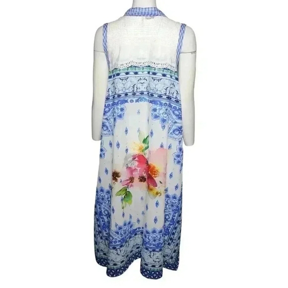 Aratta Silent Journey Size Small Midi Hi Low Dress Gingham Plaid Floral - Picture 3 of 8